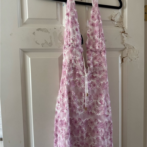 White & Pink Floral Halter Spring Dress - Beginning Boutique - Picture 5 of 5